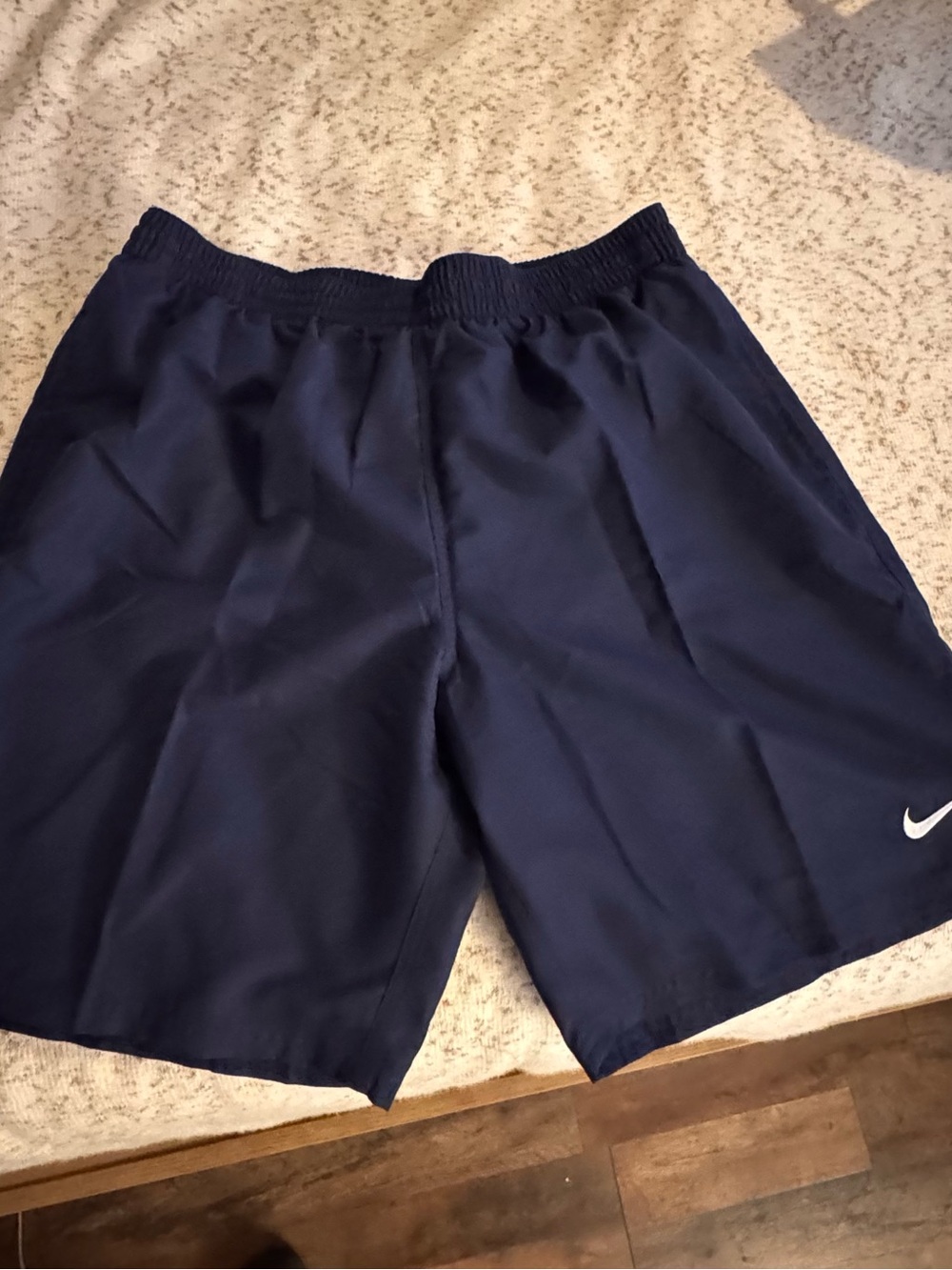Nike Navy Blue Swim Trunks with White Swoosh